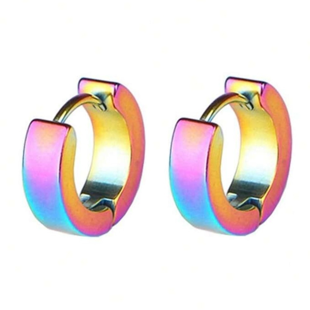 Multicolor Iridescent Modern Metallic Small Hoop Earrings